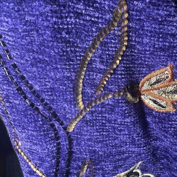 Indigo Moon SZ S Embroidered Chenille Jacket Artsy Beaded Art to Wear Whimsigoth - Picture 6 of 12